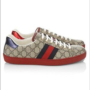 Brand :Gucci Ace Sneakers  Size : 38 Color :Beige and Red